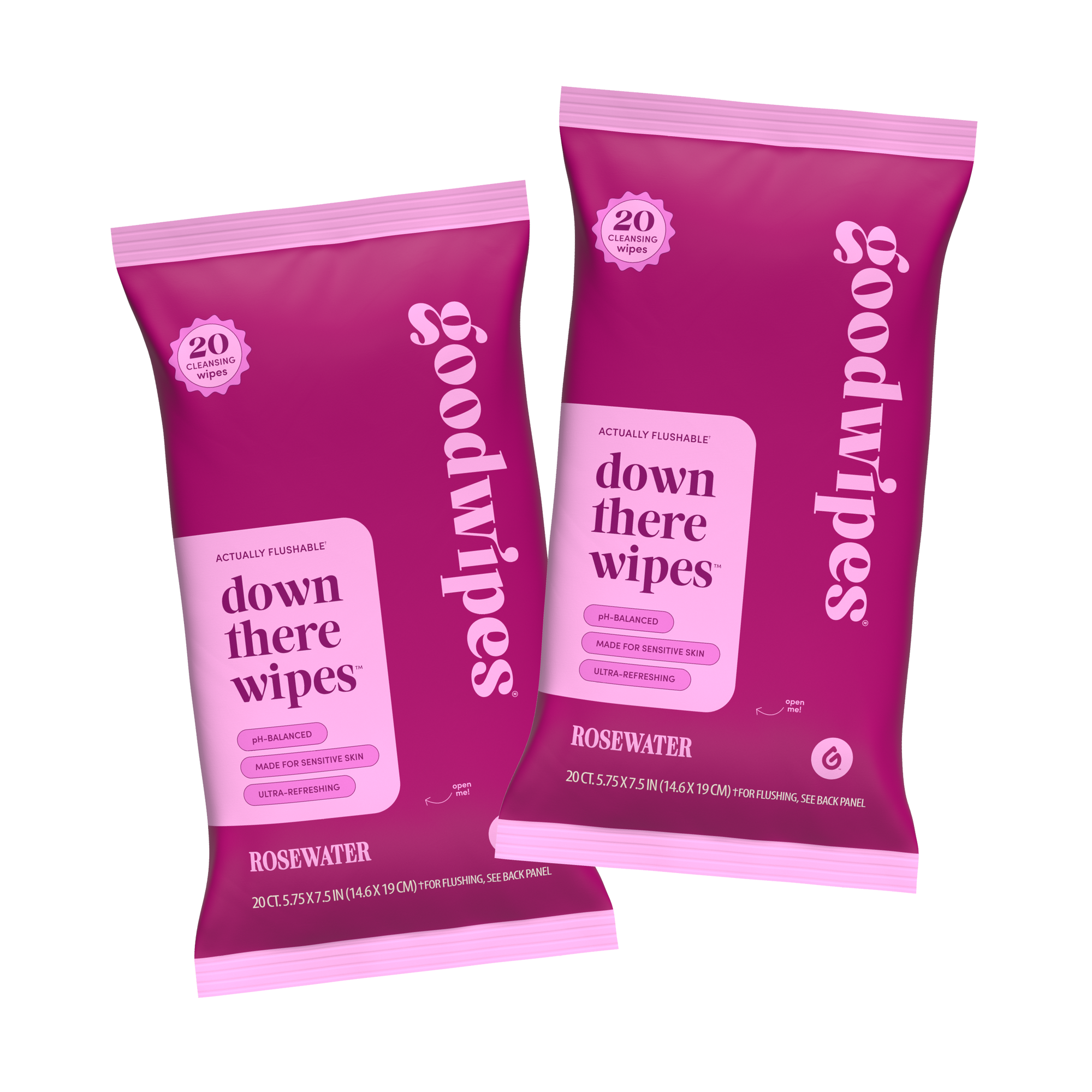 Two packages of 'goodwipes' down there wipes on a white background