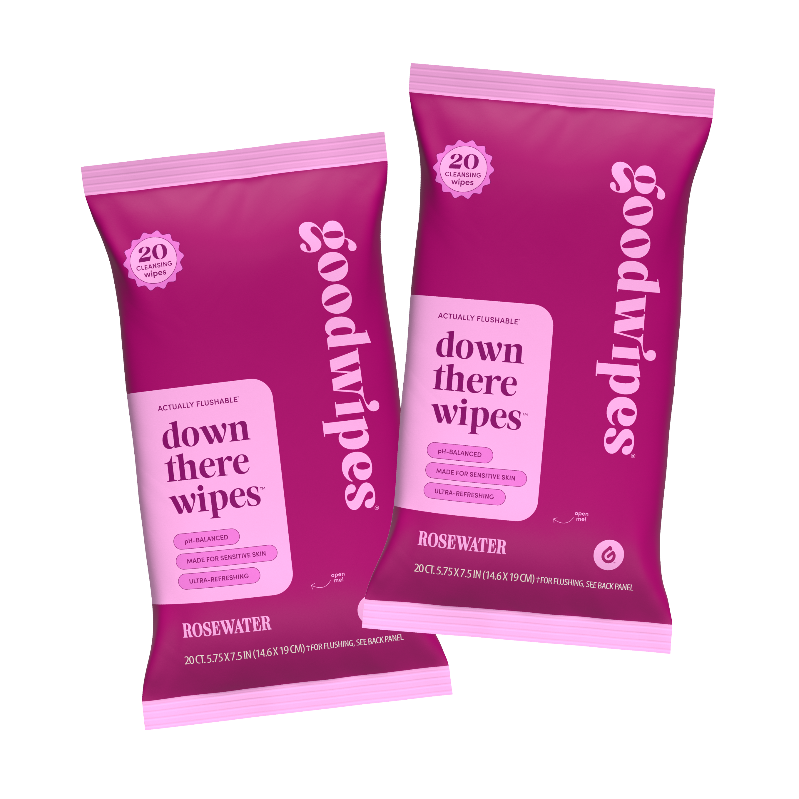 Two packages of 'goodwipes' down there wipes on a white background