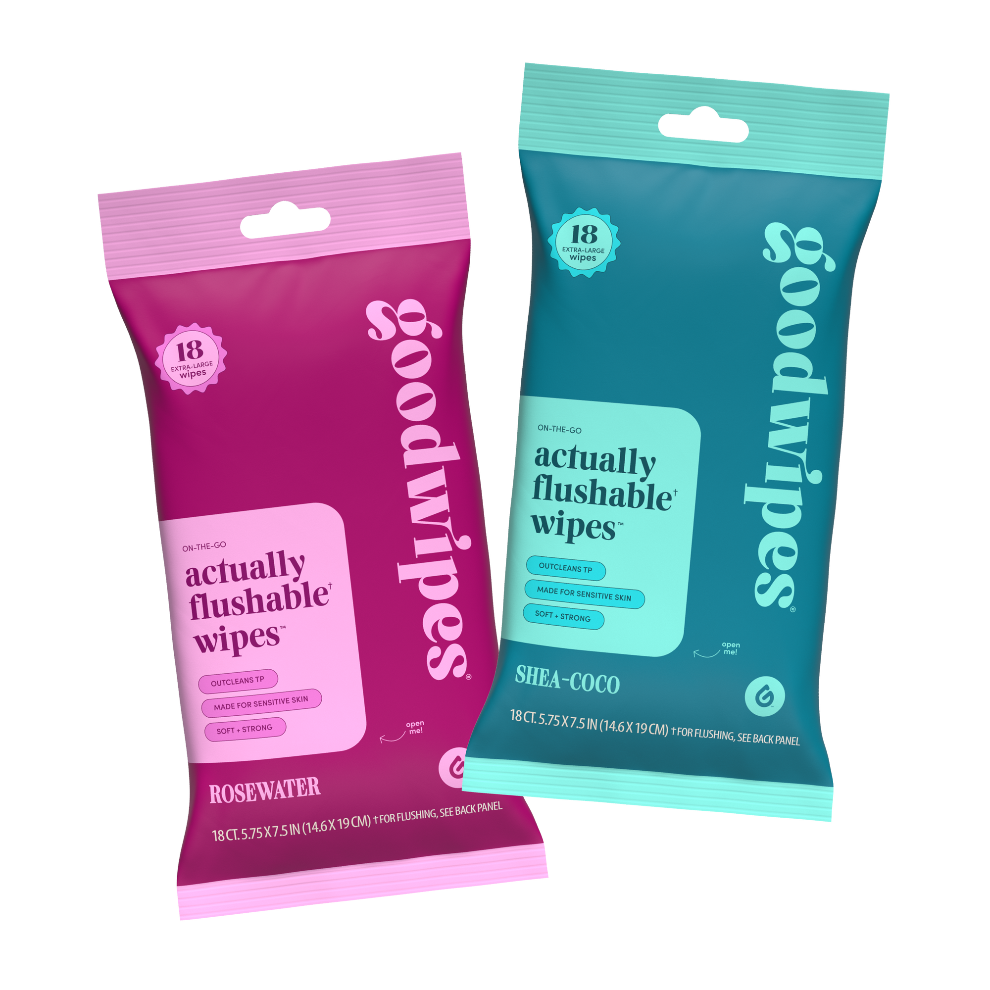 2 travel pack of goodwipes flushable wipes - 1 rosewater pack and 1 shea-coco pack 