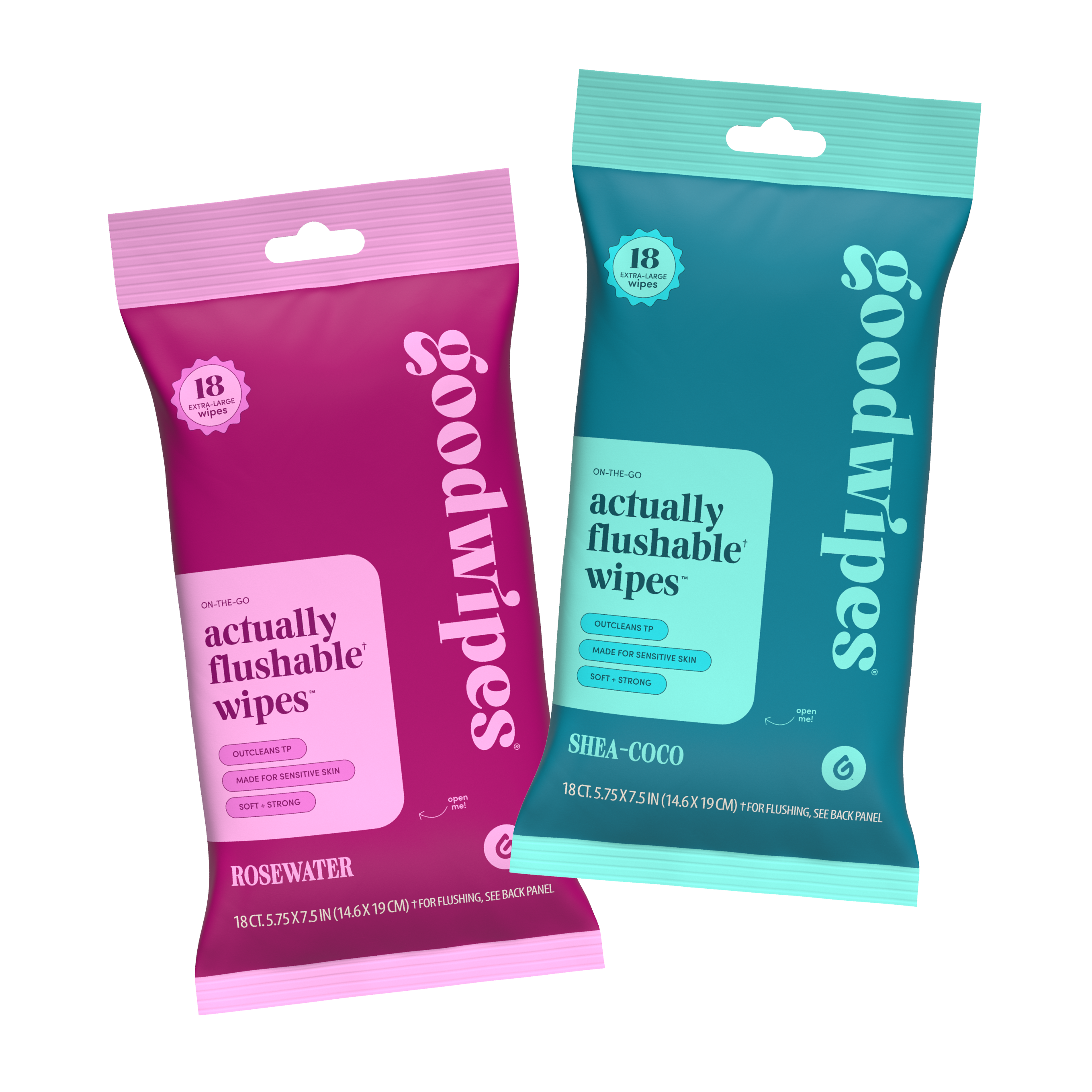 2 travel pack of goodwipes flushable wipes - 1 rosewater pack and 1 shea-coco pack 